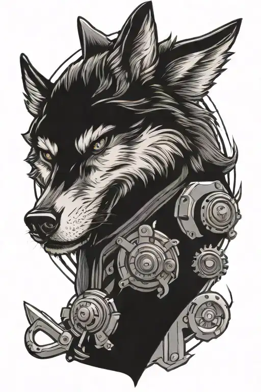 mechanic wolf character tattoo design idea