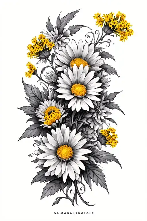 "samsara" asters and goldenrod flower intertwined tattoo design idea