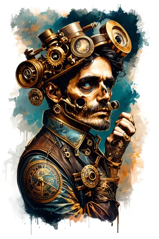 A detailed steampunk tattoo that extends from the upper arm to shortly before the back of the hand-including interior tattoo design idea