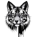 half fox head half tiger head facing forward slit down middle tattoo design idea