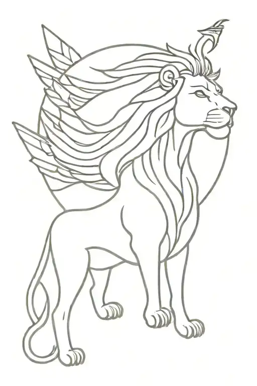 lion with a woman's face with wings tattoo design idea