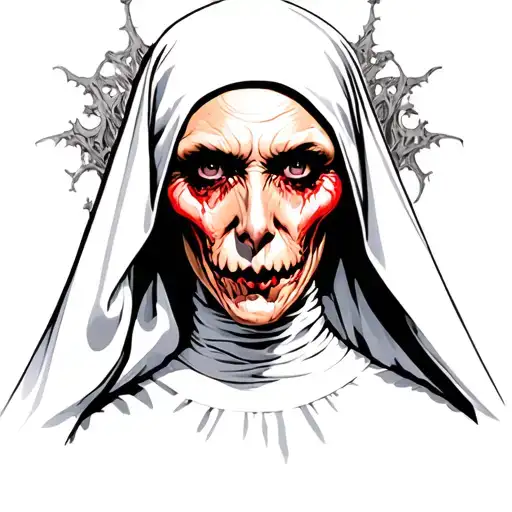 Spooky evil nun tattoo design idea