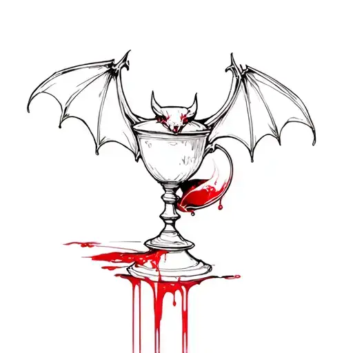 bat drinking blood from a chalice tattoo design idea