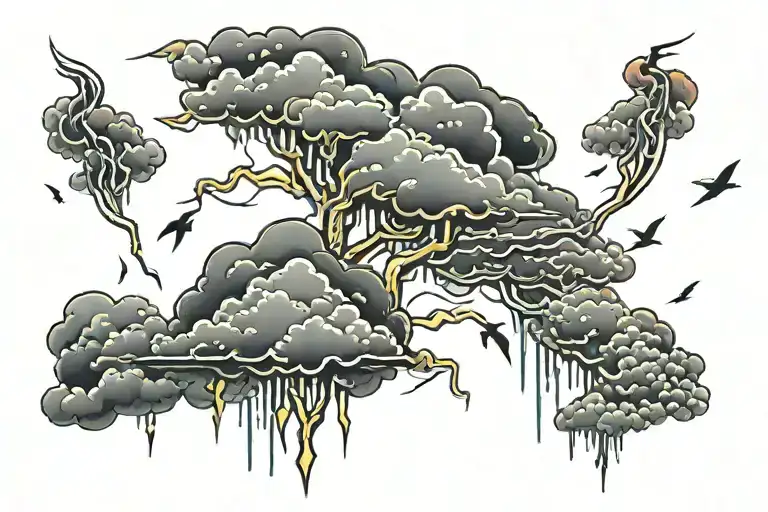 clouds rain and lightning storm tattoo design idea
