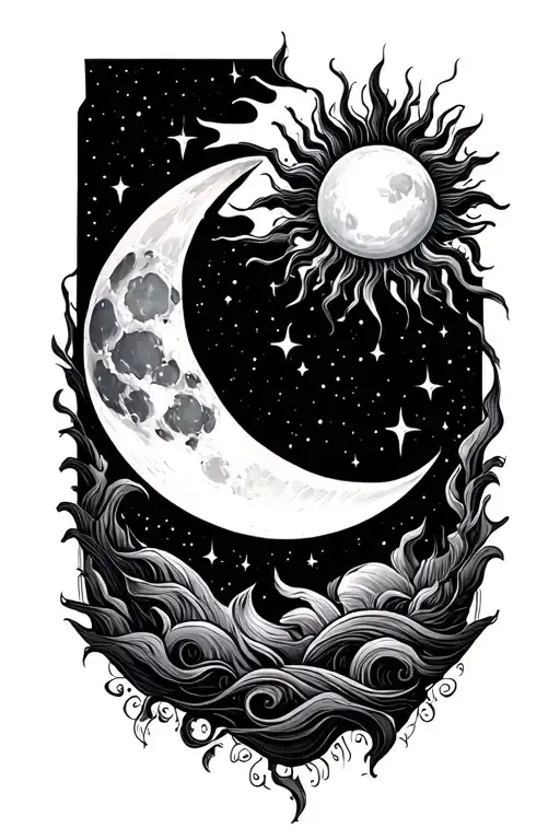 moon and sun tattoo design idea