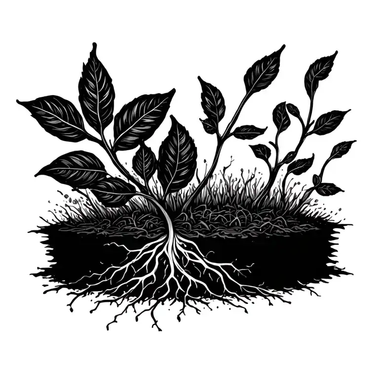 for my daughter pip, a seed in the soil that is sprouting a few leaves. horizontal line for the soil with a few roots tattoo design idea