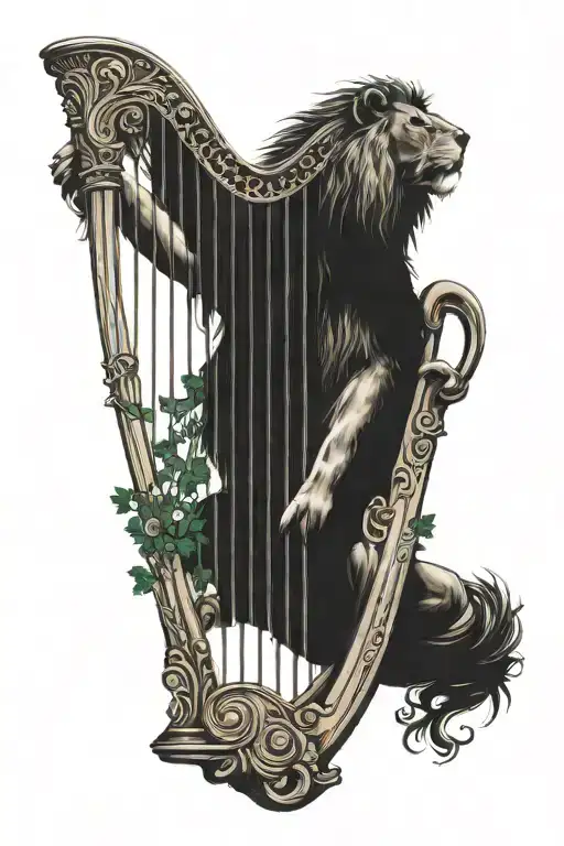 Irish harp played by a lion tattoo design idea