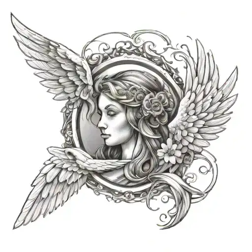 halo and angel wings tattoo design idea