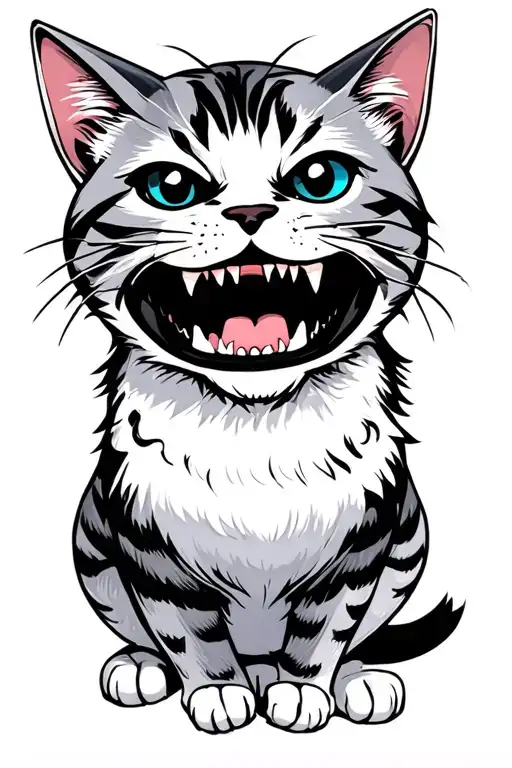 Cat with human teeth meme tattoo design idea