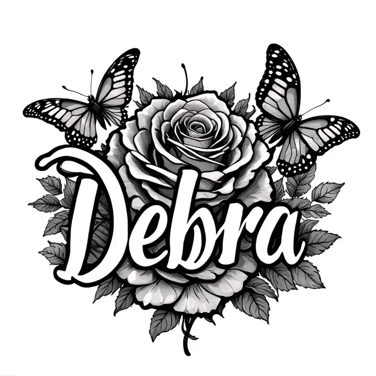 "Debra " rose and butterfly tattoo design idea