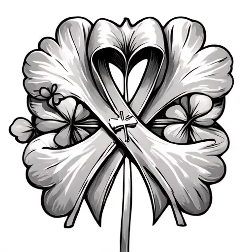 breast cancer ribbon with a 3 leaf clover and cross tattoo design idea