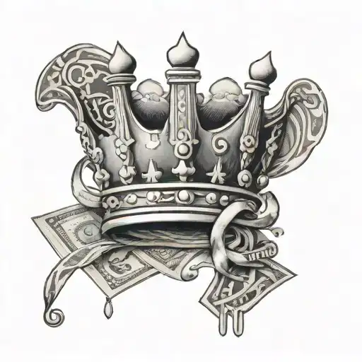 money and king crown tattoo design idea