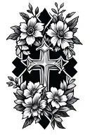 stencil for a  cross and flowers for the birth months of January,February,April,august,September, Octob tattoo design idea