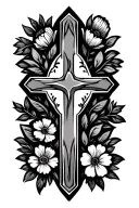 stencil for a  cross and flowers for the birth months of January,February,April,august,September, Octob tattoo design idea