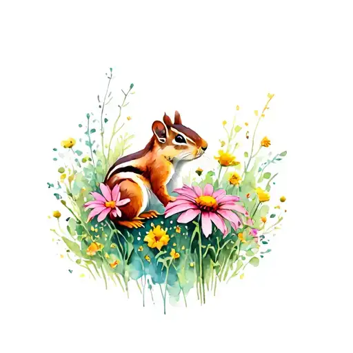 Chipmunk and cone flowers tattoo design idea