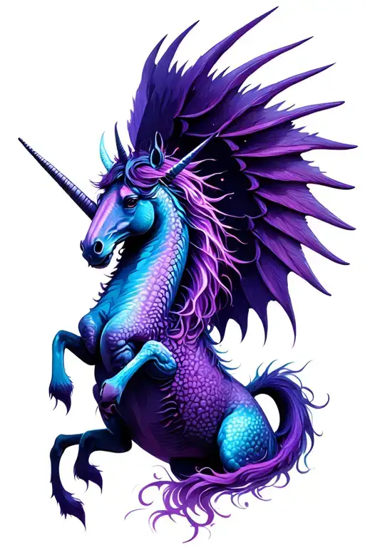 unicorn with dragon wings purple  tattoo design idea