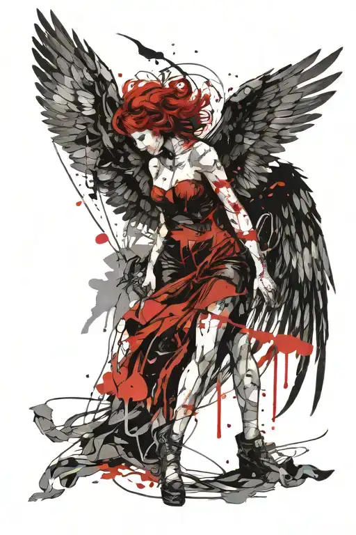 fallen angel with wings tattoo design idea