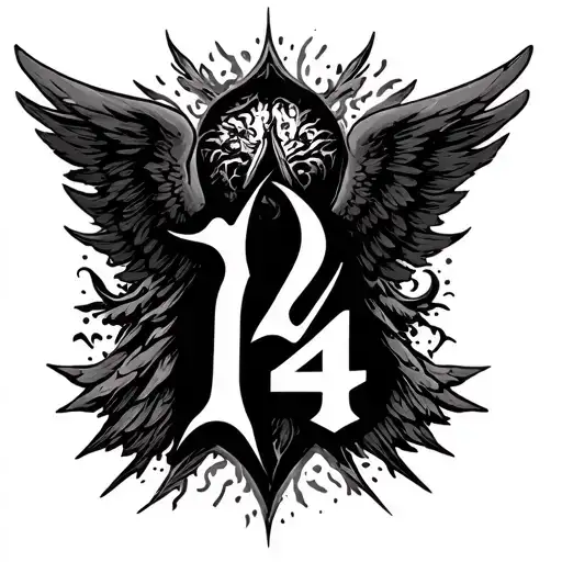 "Angel14" old english name with small design tattoo design idea