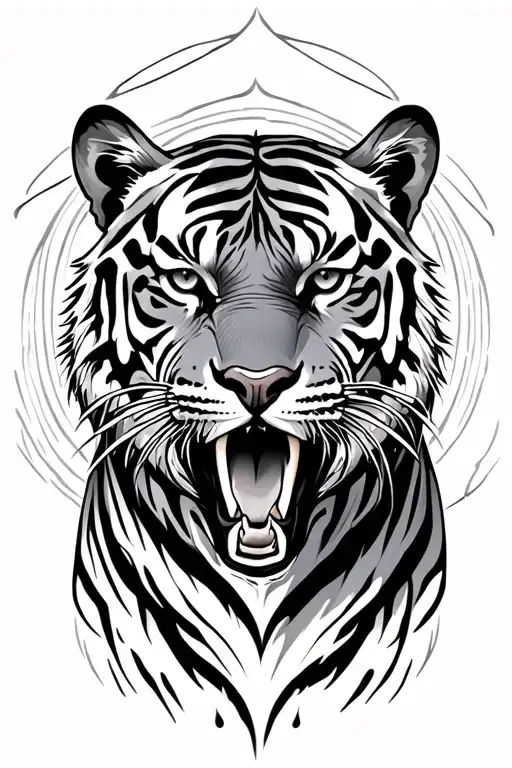Tiger with strength courage protection power lines • tattoo design idea