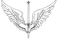 angel wings holding sword tattoo design idea