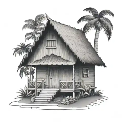 minimalist traditional fijian house tattoo design idea