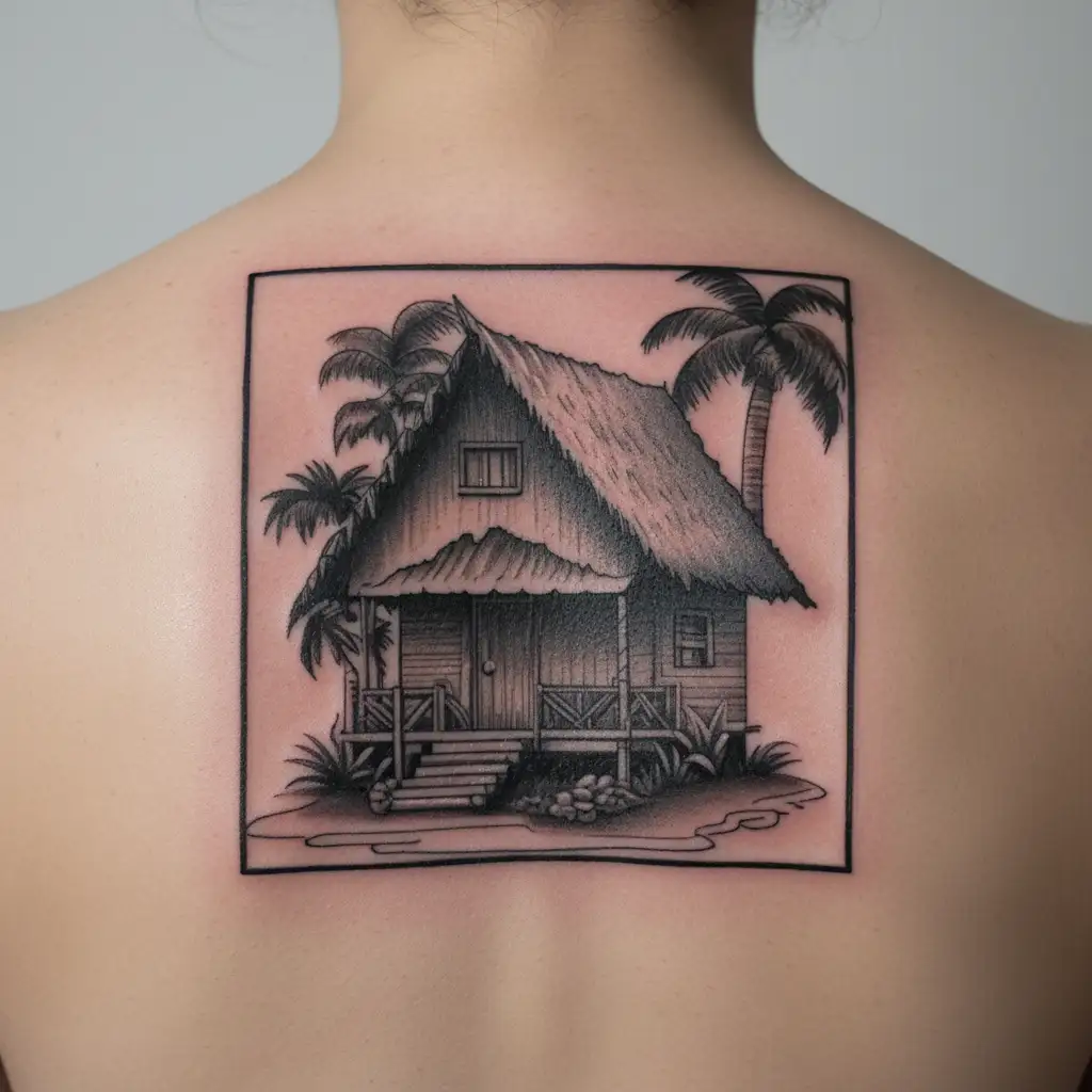minimalist traditional fijian house tattoo design idea