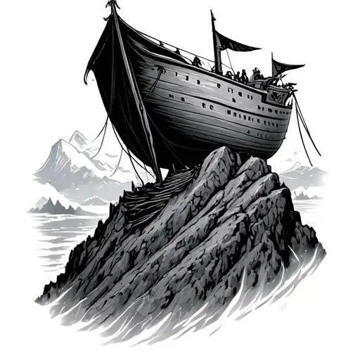 Noah's ark on mountain tattoo design idea