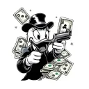 Donald Duck holding a gun,deck of cards,money tattoo design idea