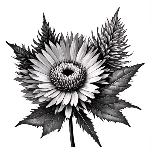 heart thistle wattle flower tattoo design idea