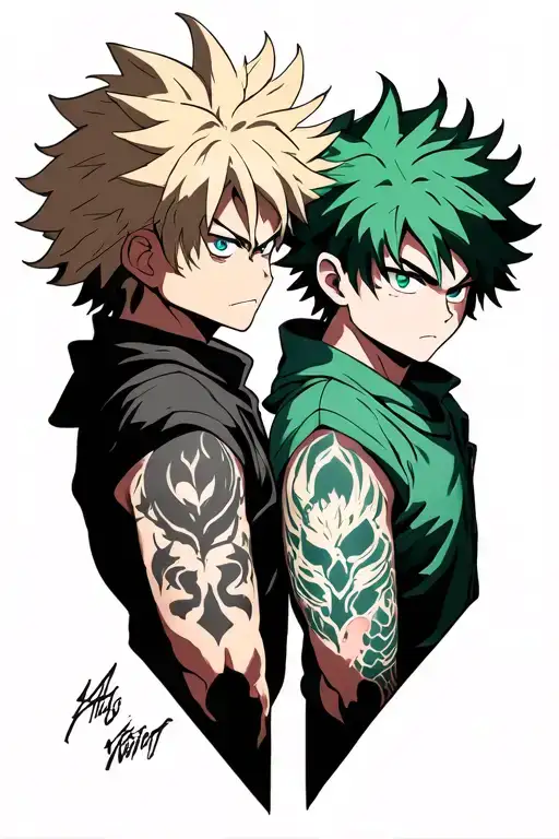 Katsuki Bakugo and Izuku Midoriya matching tattoos tattoo design idea