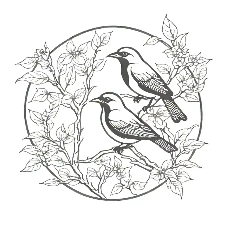bird botanic style tattoo design idea