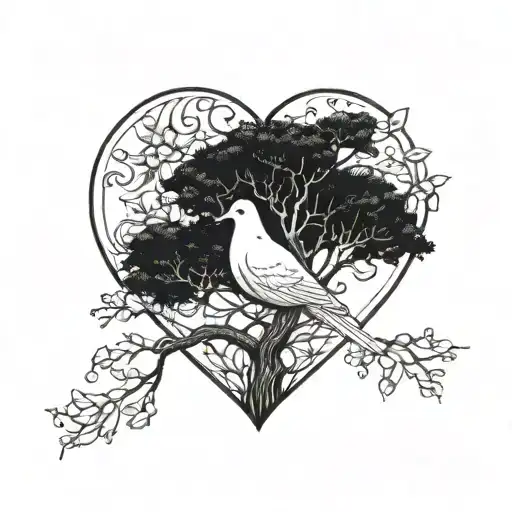 dove, tree, heart tattoo design idea