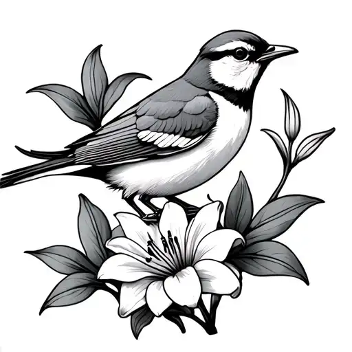 lark bird with lily flower tattoo design idea