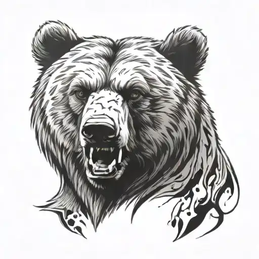 angry bear face tattoo design idea