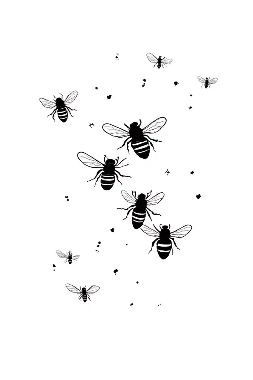 mummy n baby bees flying tattoo design idea