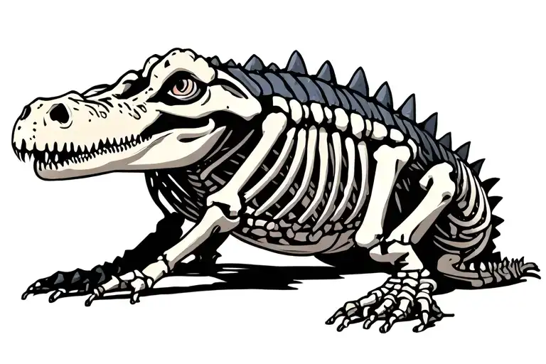 aligator skeleton full length with some flesh tattoo design idea