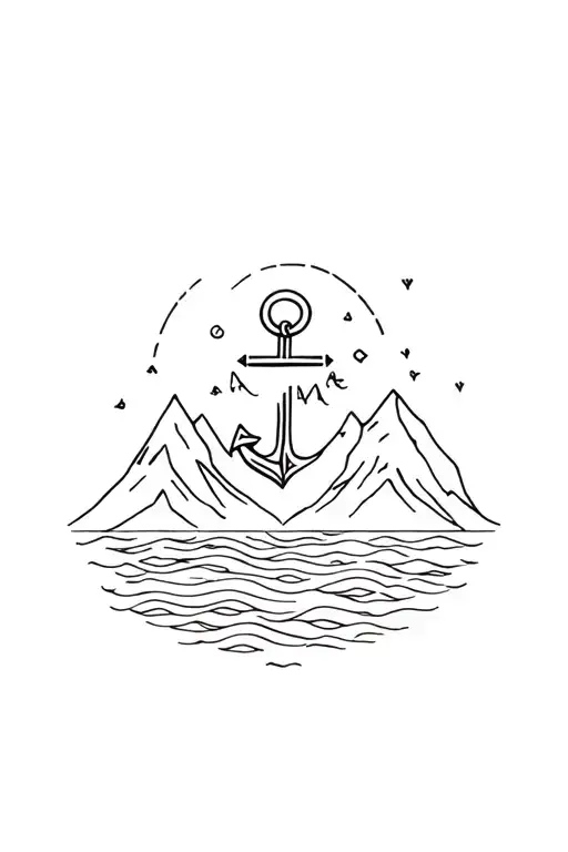 Ocean And Mountains connected ba an anchor tattoo design idea