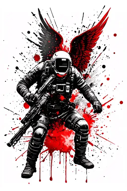 explosion bomb eod operator angels fighting tattoo design idea