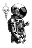 spacesuit with skeletal remains inside representing lonelyness tattoo design idea