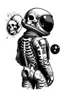 spacesuit with skeletal remains inside representing lonelyness tattoo design idea