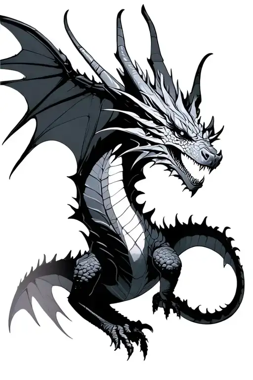 cyberpunk dragon flying tattoo design idea