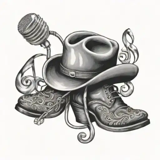 cowboy boots and hat microphone music notes  tattoo design idea