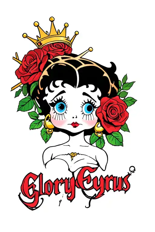 "GloryECyrus" Betty boop with crown of thorns and roses tattoo design idea