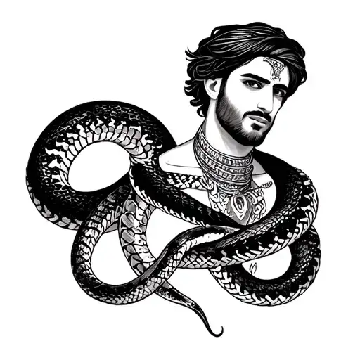 arabic man and snake around his neck tattoo american trad  tattoo design idea