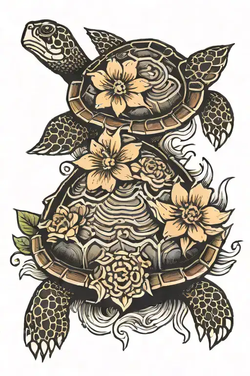 flower turtle swimming gracefully tattoo design idea