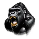 realistic silverback gorilla roaring with gold fangs tattoo design idea