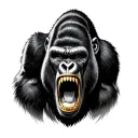 realistic silverback gorilla roaring with gold fangs tattoo design idea