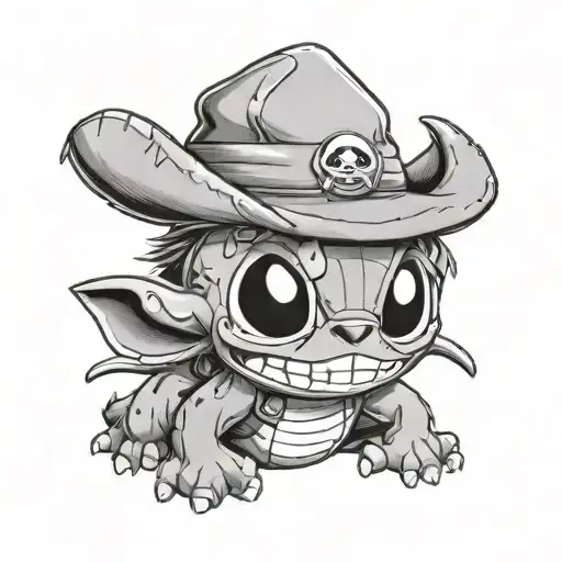 stitch from lilo and stitch wearing the hat of monkey d Luffy from the anime series one piece  tattoo design idea