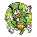 a leprechaun with a pot of gold with 777 symbol within tattoo design idea