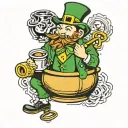 a leprechaun with a pot of gold with 777 symbol within tattoo design idea